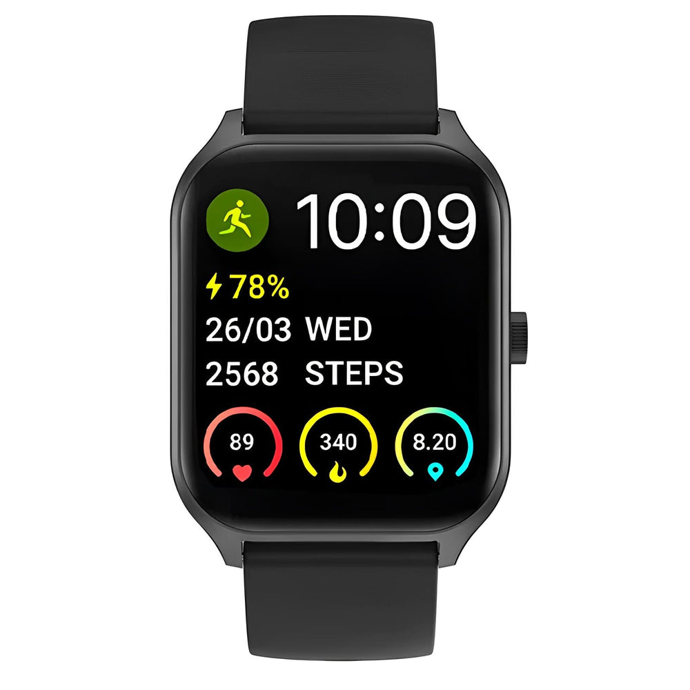 Close-up of the HealthWatch display with time, steps and heart rate in large numbers